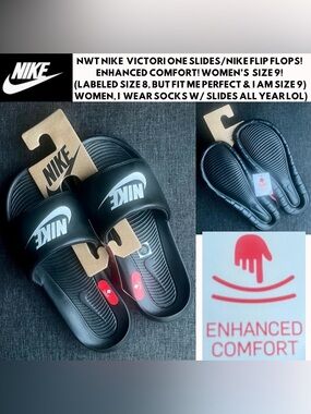 NWT NIKE ENHANCED COMFORT SLIDES! SIZE 9! BUNDLE W/ NWT SIZE S NIKE SWEATS &…